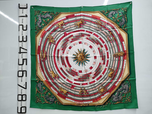 HERMES Carré 45 DIES ET HORE Astrology Silk Green Scarf