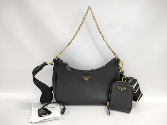 PRADA Saffiano Lax Leather Shoulder Bag Black Bag
