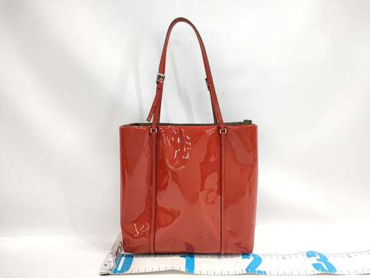 PRADA Dark Orange Enamel Mini Tote Bag