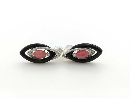 Concrete Pearl 0.905ct Colored Stone D0.16ct / Conch Pearl 0.905ct Colored Stone D0.16ct K18WG 3.9g Earrings