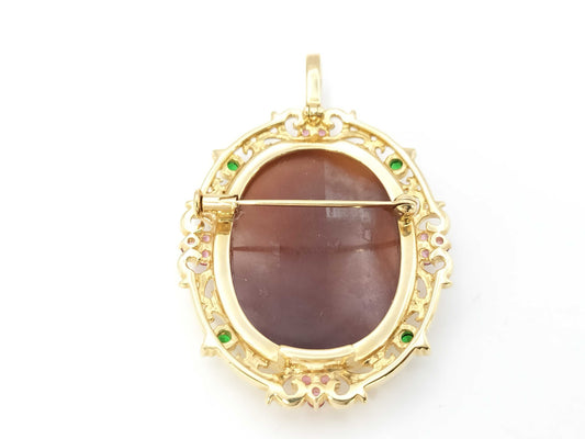 Shell Cameo S0.45ct G0.21ct D0.07ct K18 16.0g Pendant Top