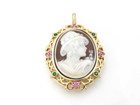 Shell Cameo S0.45ct G0.21ct D0.07ct K18 16.0g Pendant Top