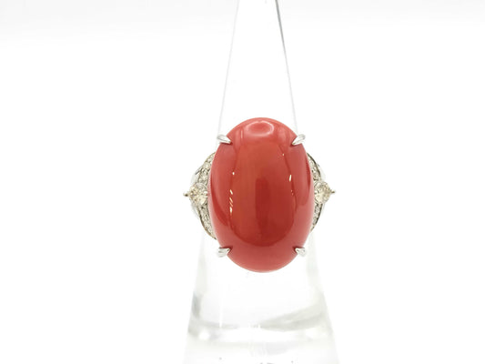 Coral 21.26ct D0.37ct Pt950 17.0g Ring