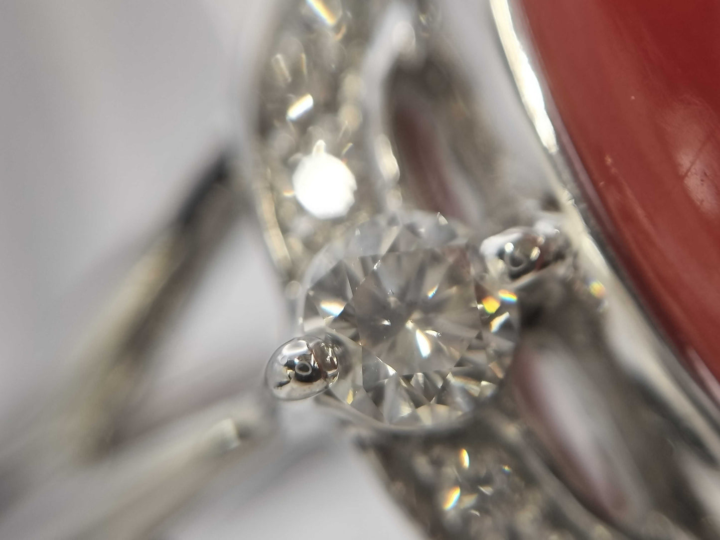 Coral 21.26ct D0.37ct Pt950 17.0g Ring