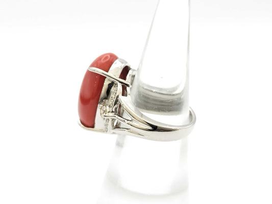 Coral 21.26ct D0.37ct Pt950 17.0g Ring