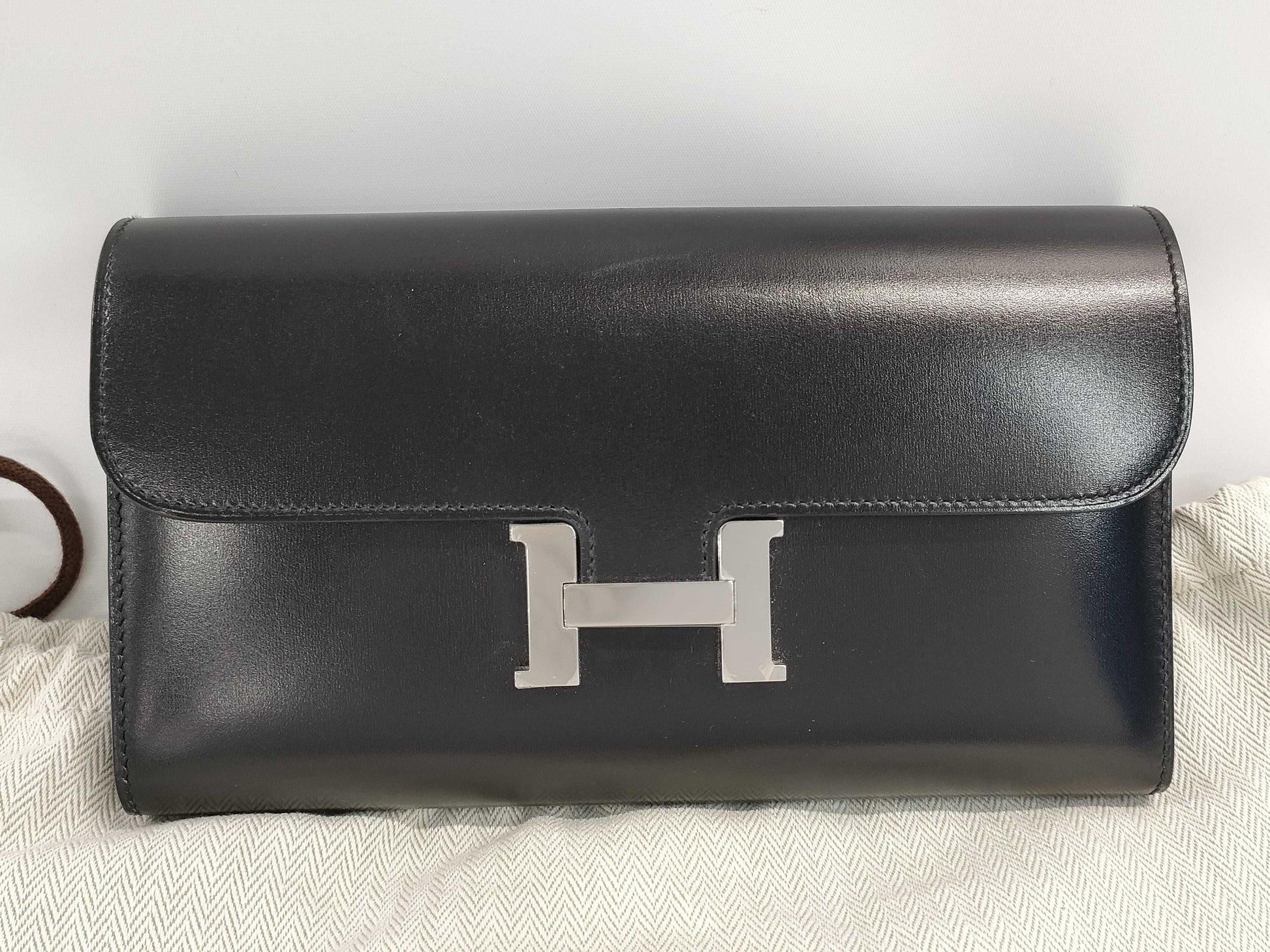 HERMES Constance Long Chevre Black Wallet with C Stamp
