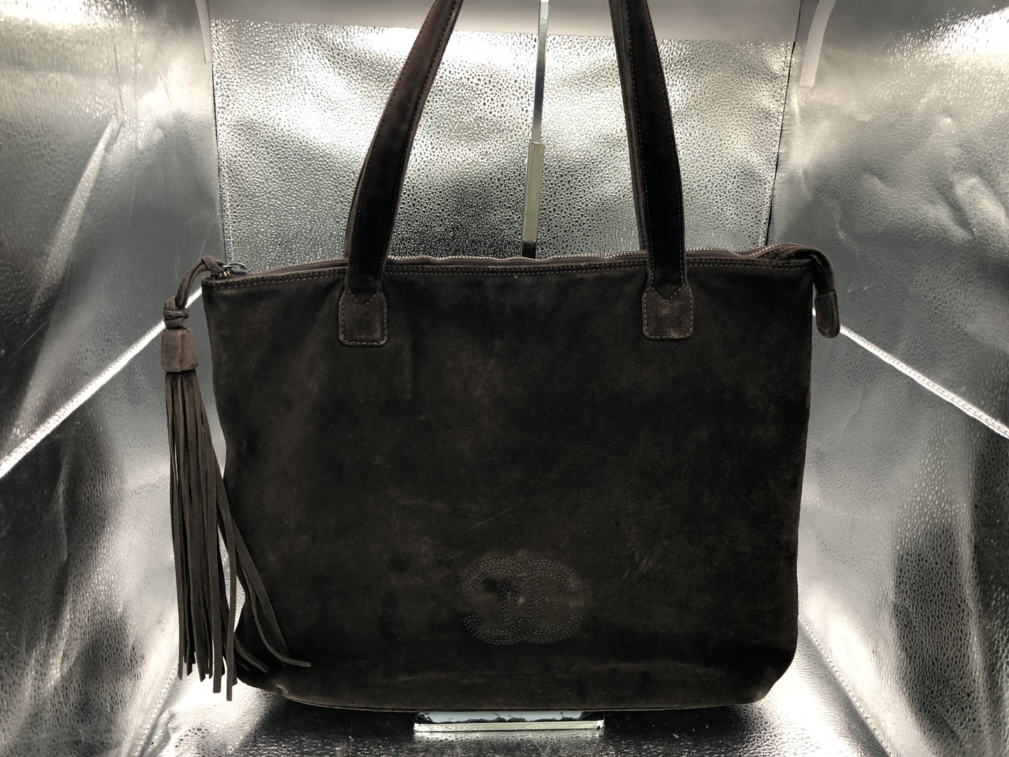 CHANEL Cocomark Tote Bag with Seal 5786402 Fringe Suede Brown Tote Bag