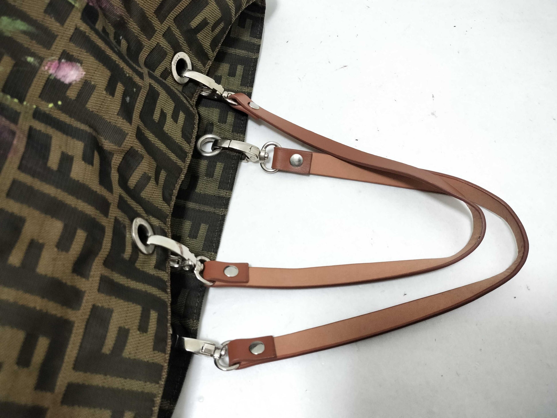 FENDI Zucca pattern Fendi Zucca nylon floral brown tote bag