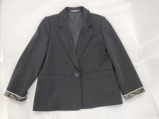 LEONARD LEONARD 93% Wool Jacket, Black, Patterned Cuffs, 13AR