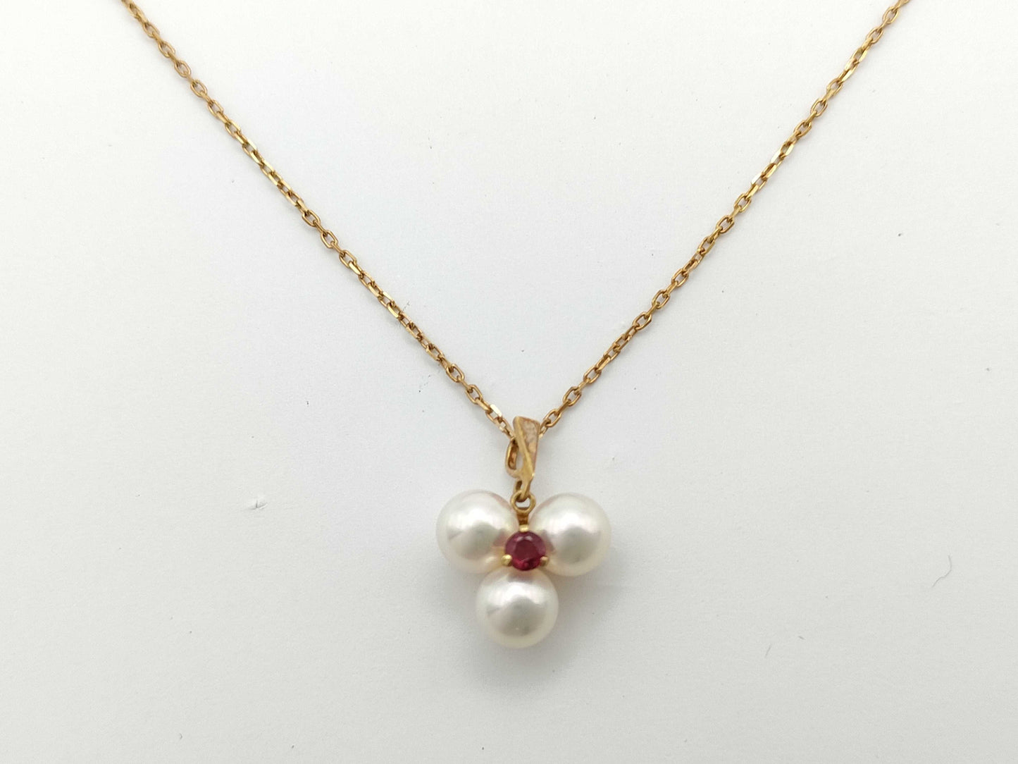 MIKIMOTO Pearl Diameter Approx. 6.4mm*3 Ruby K18 3.8g Necklace