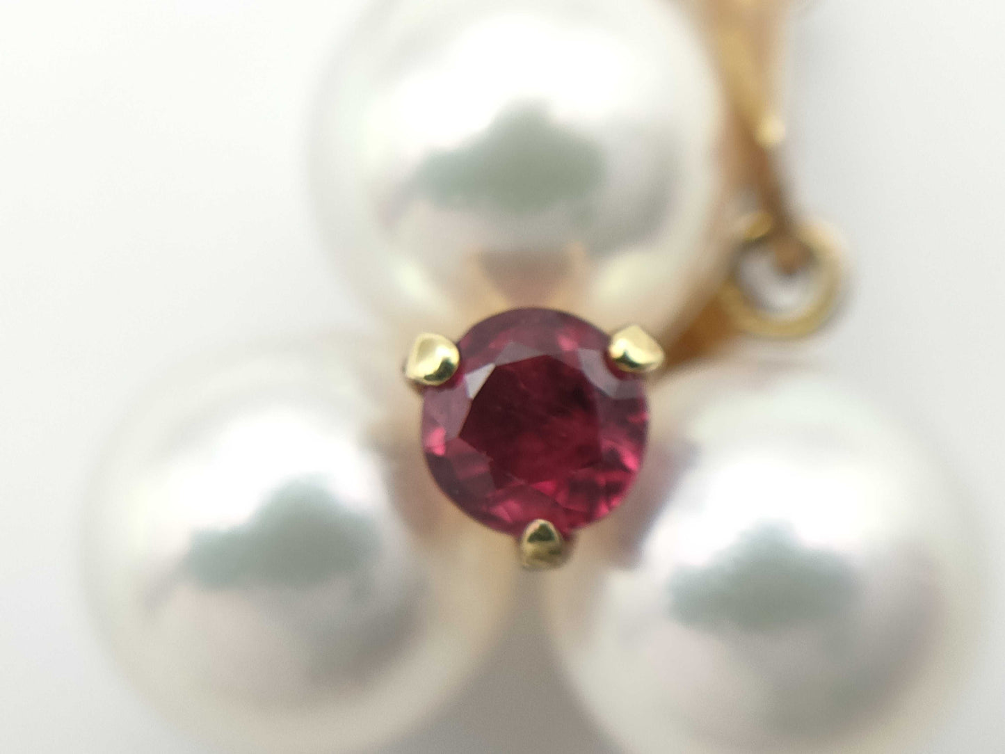 MIKIMOTO Pearl Diameter Approx. 6.4mm*3 Ruby K18 3.8g Necklace