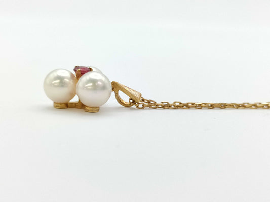 MIKIMOTO Pearl Diameter Approx. 6.4mm*3 Ruby K18 3.8g Necklace