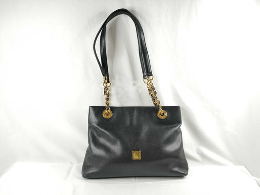 MCM Chain Shoulder Leather Black Tote Bag
