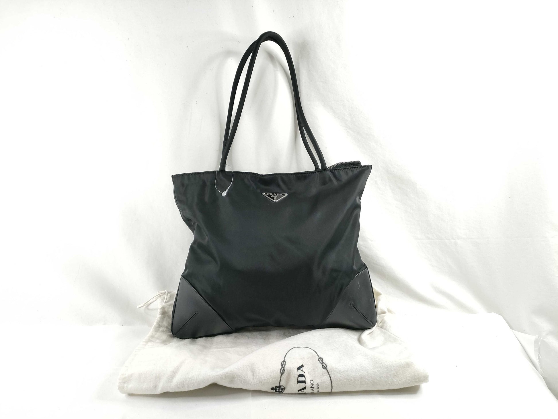 PRADA nylon triangle logo tote bag