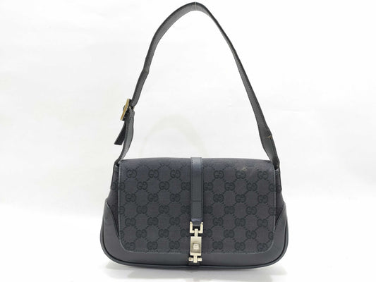 GUCCI Jackie Gucci GG Canvas Shoulder Bag Leather Black Shoulder Bag