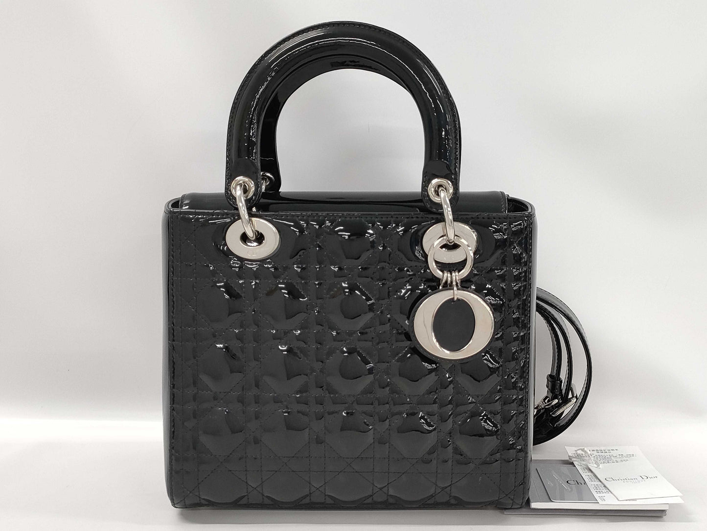 Dior Lady Dior Enamel Black Handbag