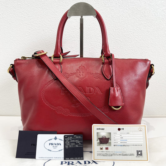 PRADA PRADA Prada 1BA104 Bag 2WAY Bag Shoulder Bag Handbag Red Red Women's Grace Scarf Logo LOGO Embossed Calf Leather Leather Handbag