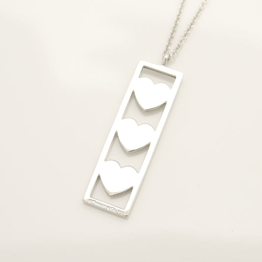 Tiffany&Co. Tiffany&Co. Tiffany&Co. Triple Heart Plate Necklace Pendant Silver925 SV925 Weight 9.26g Necklace