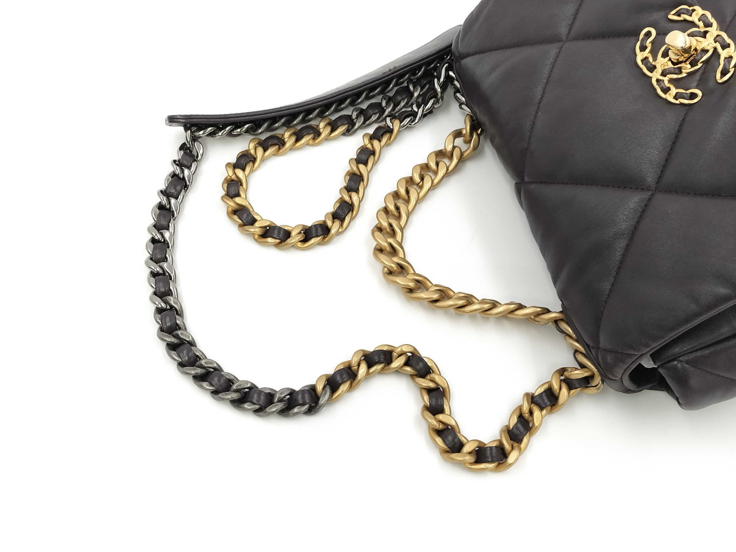 CHANEL 2-Way Bag, GP Chain Shoulder Bag, 19-inch Flap, Matelasse, AS1160 Type, Coco Mark, Dark Brown Lambskin, with Serial Number Plate Shoulder Bag