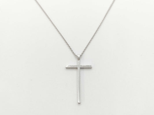 Tiffany & Co. Metro Cross Diamond Necklace in 750 White Gold, 4.0g