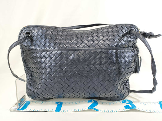 BOTTEGA VENETA Intrecciato Fringe Shoulder Bag in Navy