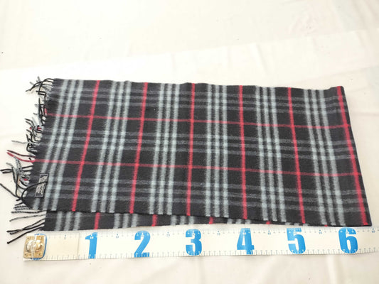 Burberrys Fringe Scarf, Nova Check, Made in England, 100% Cashmere, Navy