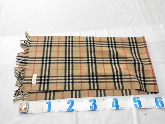 Burberrys Fringe Scarf/Nova Check/Sanyo Shokai/100% Cashmere/Beige Scarf