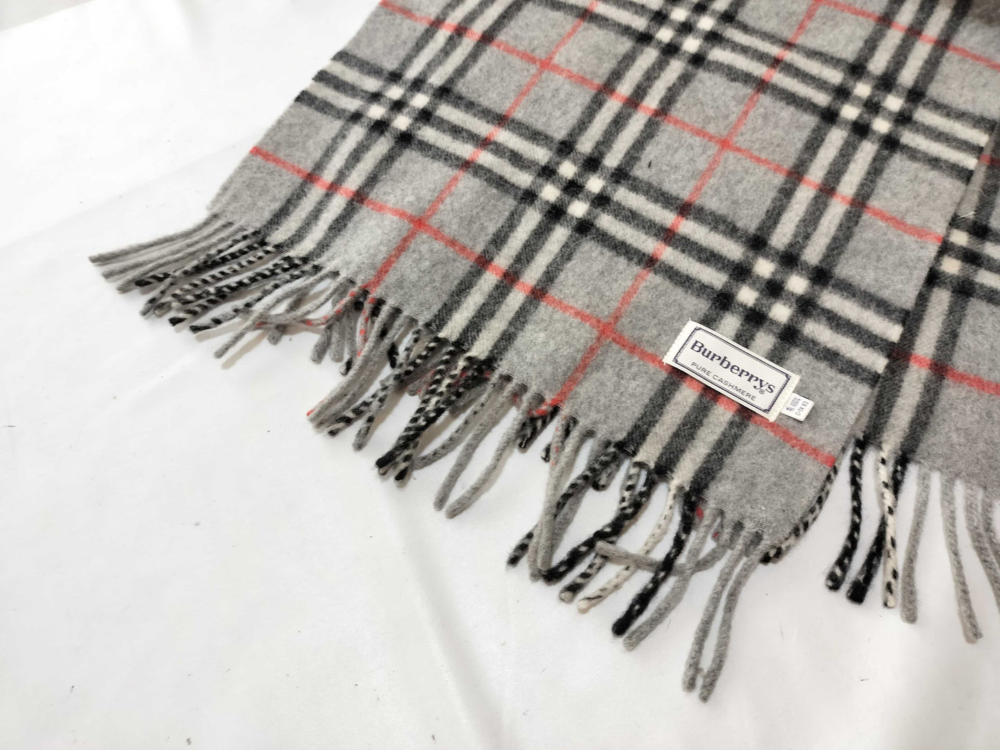 Burberrys/Fringe Scarf/Nova Check/Sanyo Shokai/100% Cashmere/Gray Scarf