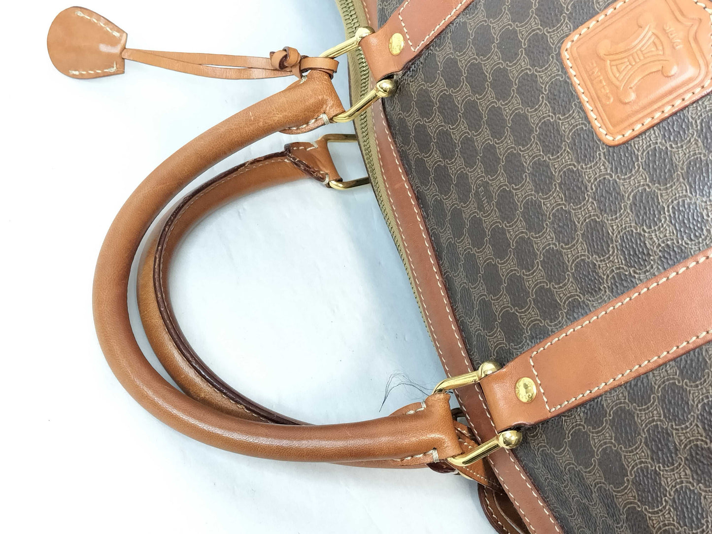 CELINE Macadam Brown with Gold Hardware and PVC Leather Boston Handbag