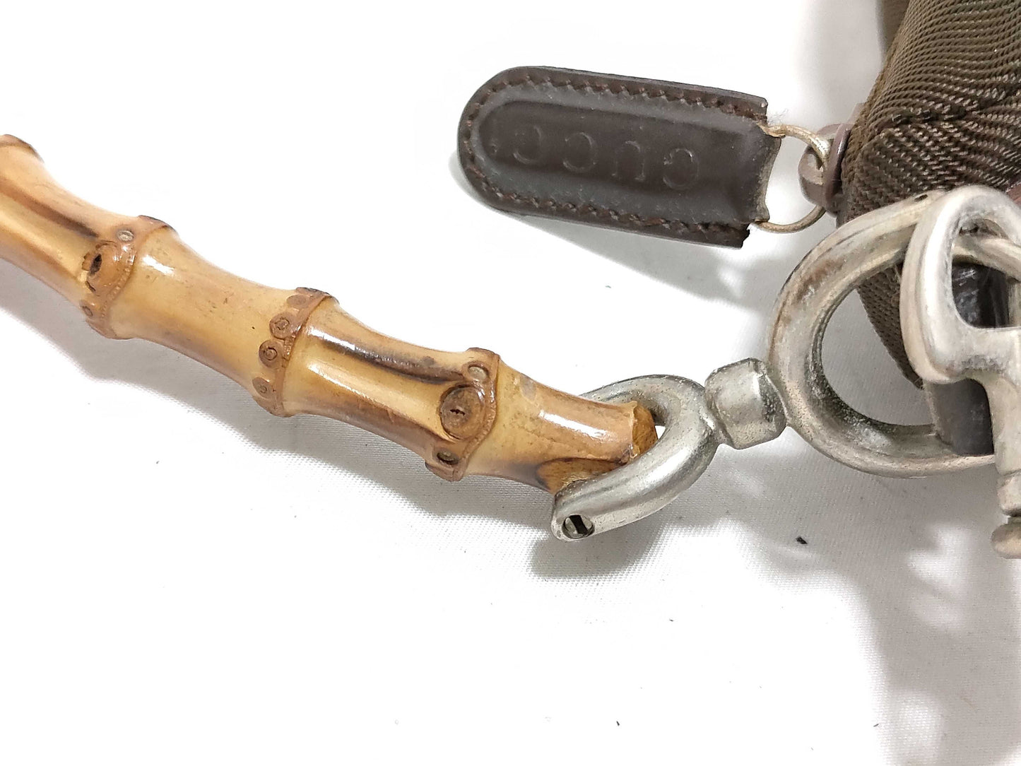 GUCCI Bamboo Shoulder Handbag, Nylon, Brown, Z6392