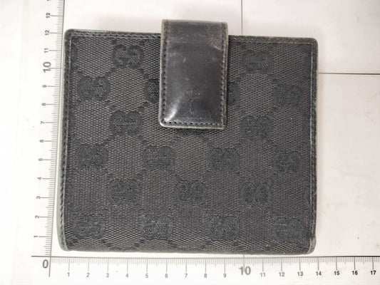GUCCI GG Canvas Gucci Double Hook Leather Black Wallet 05504 1502 Wallet