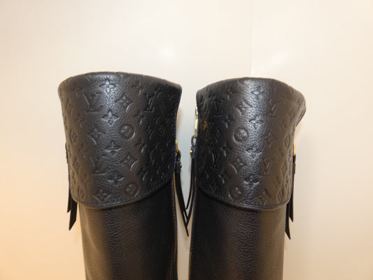 LOUIS VUITTON Empreinte Monogram Leather Long Boots with Side Zipper, Size M Other Shoes