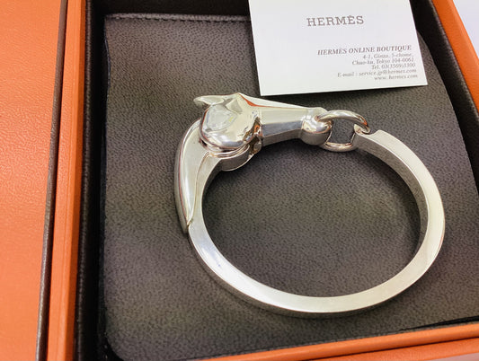 HERMES Gallop Bracelet, Gallop Bangle SH, Silver, Purchased in March 2024, Approx. 67g, Bracelet/Bangle