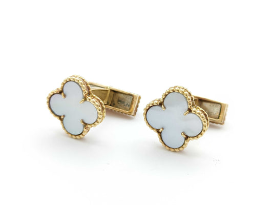Van Cleef & Arpels Vintage Alhambra Mother-of-Pearl Yellow Gold 18Kt 9.3g Tie Clip/Cufflinks