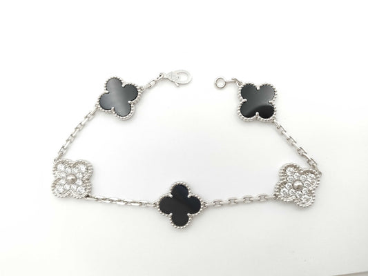 Van Cleef & Arpels Vintage Alhambra 5-Piece Onyx and Diamond Bracelet in WG Au750, 12.5g