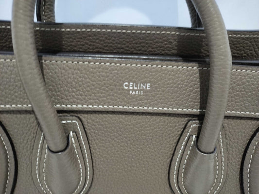 CELINE Luggage Nano Slim Greige Leather Shoulder Bag