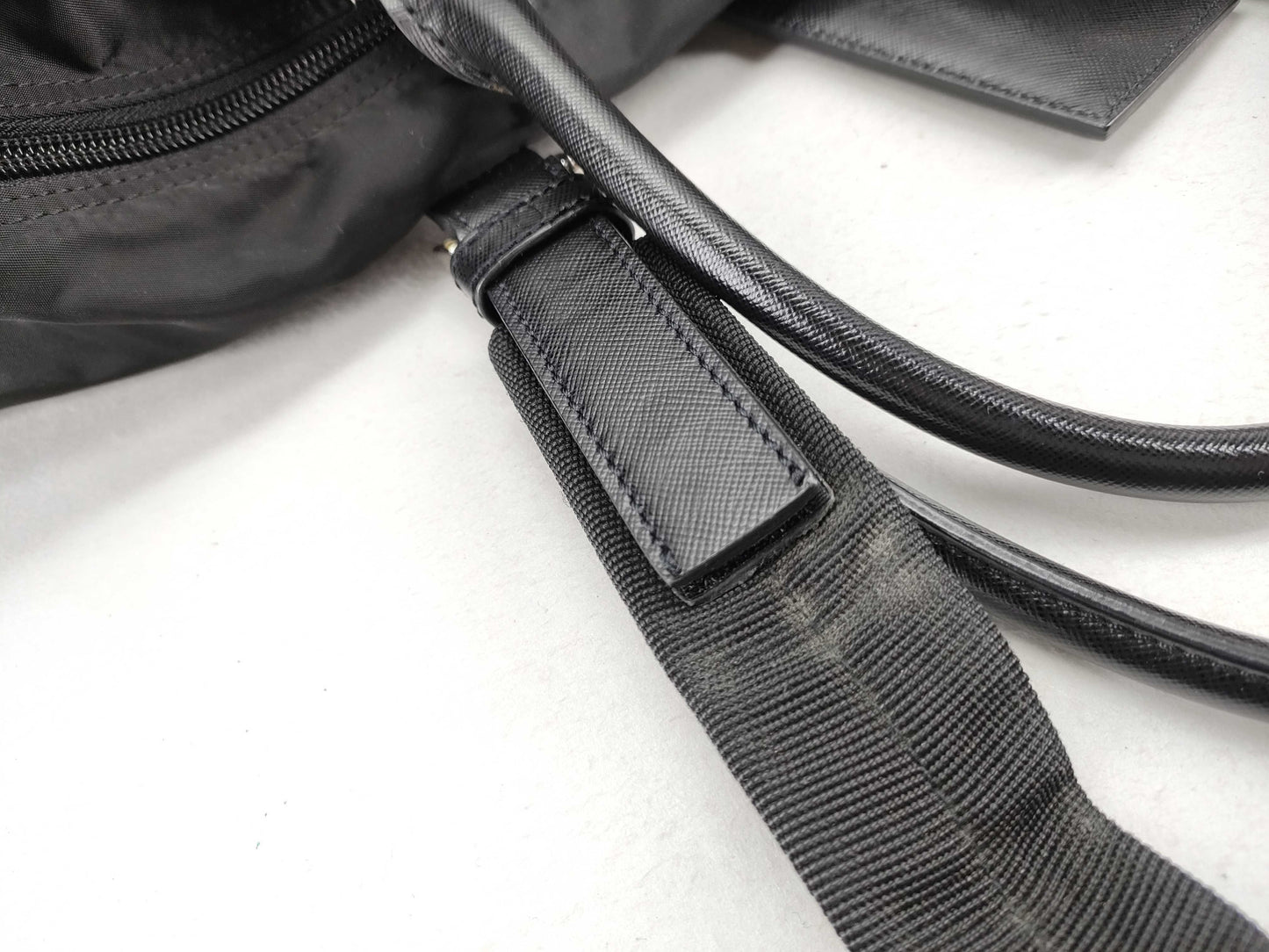 PRADA V20 nylon? 2-way Boston bag with leather triangular plate, black, name tag and padlock.