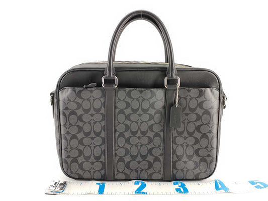 COACH Signature F54803 Signature Briefcase, 2-Way Business Bag, Leather, PVC, Black, with Strap