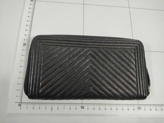 CHANEL Boy Caviar Skin Black Long Wallet, 24th Series, with Seal