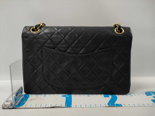 CHANEL Matelasse 25 Lambskin Gold Hardware Double Flap Double Chain Shoulder Bag Black with Card and Seal