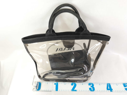 PRADA PRADA Canapa Vinyl Hand Tote Bag with Pouch