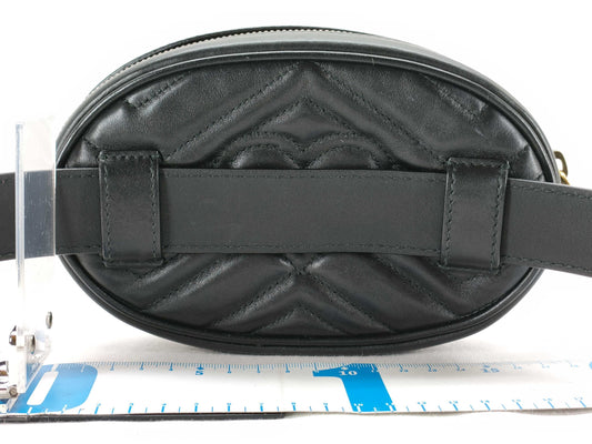 GUCCI GG Marmont 476434 Body Bag Leather Belt Bag Black Gold Hardware Quilted Waist Bag
