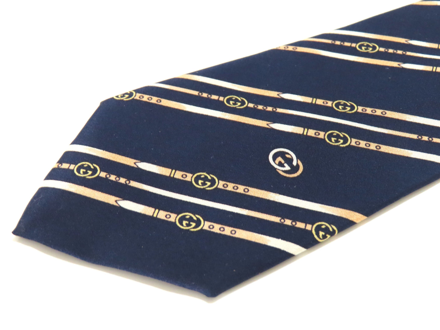 GUCCI Striped Navy GG Logo Tie