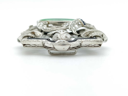 Jadeite, Ruby, Sapphire, and Diamond PT850 Obi Clasp, 23.0g