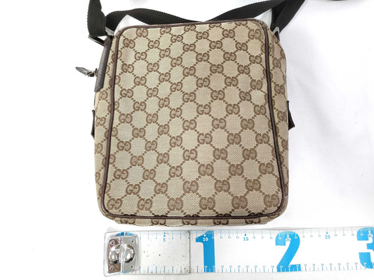 GUCCI Gucci Shoulder Bag GG Canvas 122759 Brown Leather Shoulder Bag