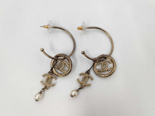 CHANEL Coco Mark Hoop Earrings 10P Stone Removal Earrings