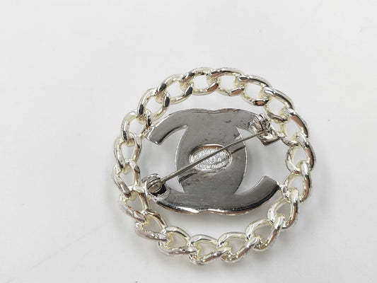 CHANEL Coco Mark Chain Motif Round Brooch