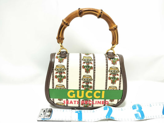 GUCCI Bamboo Bag, 100th Anniversary Model, Canvas Handbag, Women's Handbag