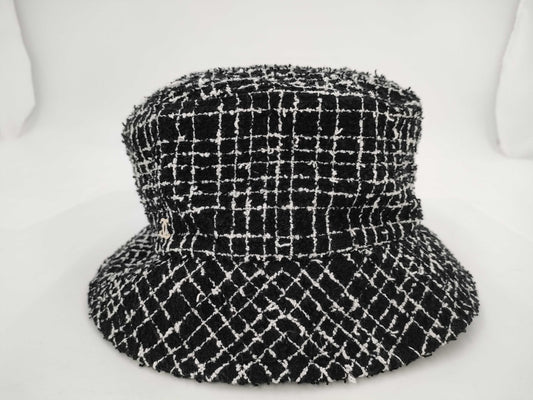 CHANEL Tweed Bucket Hat with Coco Mark, Black, Size: M Other Accessories