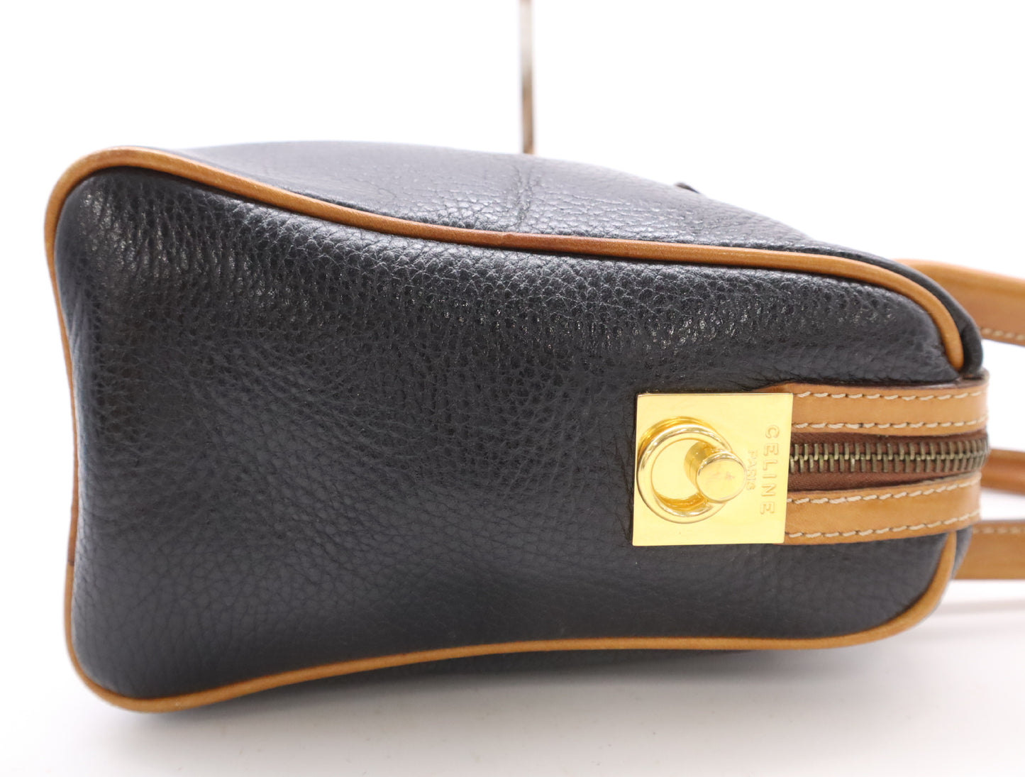 CELINE Leather Handbag Mini Boston Bag with Gancini Logo in Black